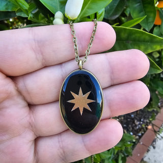 Antiqued brass orgonite necklace Pendant- 8-pointed Star/Champagne Gold