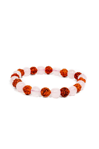 Rose Quartz Love Bracelet with Rudraksha Beads