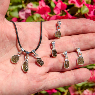 Intuitively Chosen Small Moldavite Sterling Silver Pendant, Saged and Blessed (Real Czech Moldavite) (0.5-1.3 Grams)