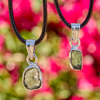 Intuitively Chosen Small Moldavite Sterling Silver Pendant, Saged and Blessed (Real Czech Moldavite) (0.5-1.3 Grams)