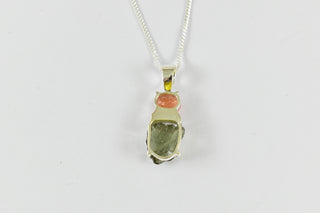 One-of-a-Kind Moldavite & Sunstone Sterling Silver Pendant (3.93 grams) (No Chain)