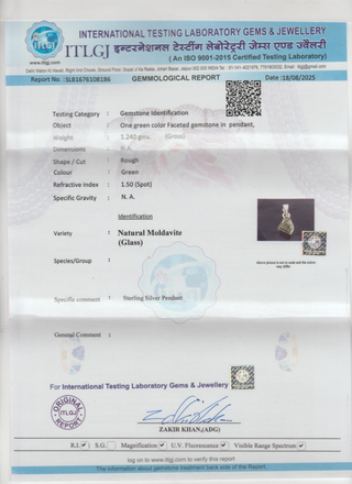 Intuitively Chosen Small Moldavite Sterling Silver Pendant, Saged and Blessed (Real Czech Moldavite) (0.5-1.3 Grams)