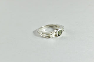 Faceted 6mm Moldavite Sterling Silver Mens Ring, Handcrafted
