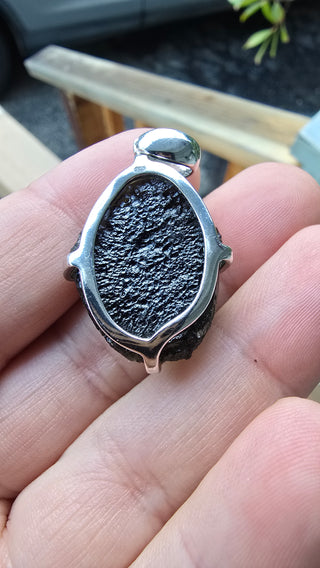 Large Moldavite Pendant in sterling silver