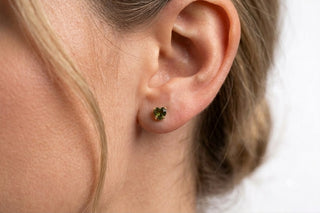 Gold Plated 18k Vermeil Dainty Moldavite Heart Shaped Earrings 4mm Over 925 silver.