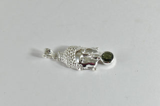 Buddha Faceted 8mm Moldavite Pendant in 925 Sterling Silver