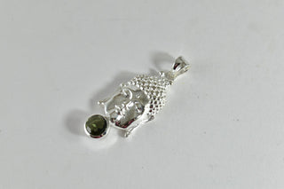 Buddha Faceted 8mm Moldavite Pendant in 925 Sterling Silver