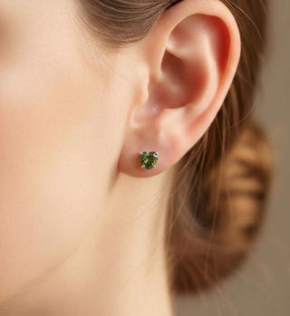 Moldavite Faceted Dainty Heart Shaped Earring studs in 925 sterling silver (4mm)