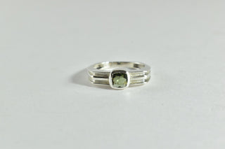 Faceted 6mm Moldavite Sterling Silver Mens Ring, Handcrafted