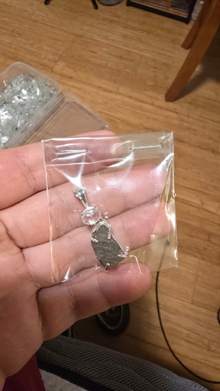 Moldavite and Himalayan quartz pendant in silver for carebear