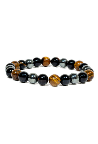 Triple Protection Bracelet WIth Tigers Eye, Hematite, and Obsidian