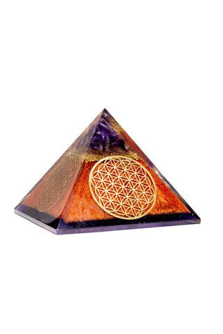 Flower of Life Copper Orgone Pyramid with Amethyst